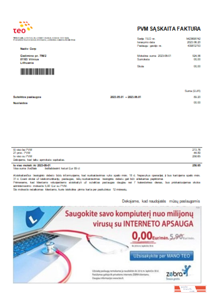 Teo LT utility business bill,  SCR PSD template